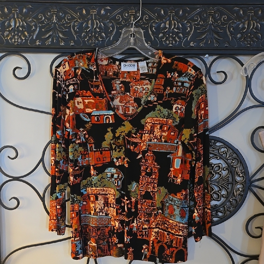 Retro Chico's Vibrant Multicolor V-Neck Top - Picture 1 of 3
